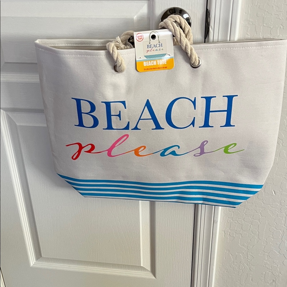 Beach Tote Bag Labeled “Beach Please” Multicolor with Rope Handles - NWT